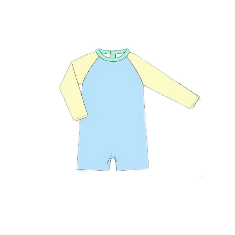 Baby Boys Long Sleeve Yellow Aqua Blue Romper Swimsuits Preorder