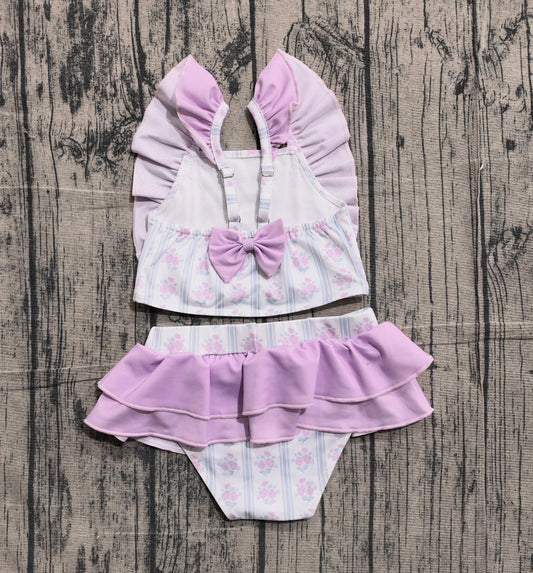 Baby Girls Flowers Stripe Back Bows Top Bummies 2 Piece Swimsuits Preorder