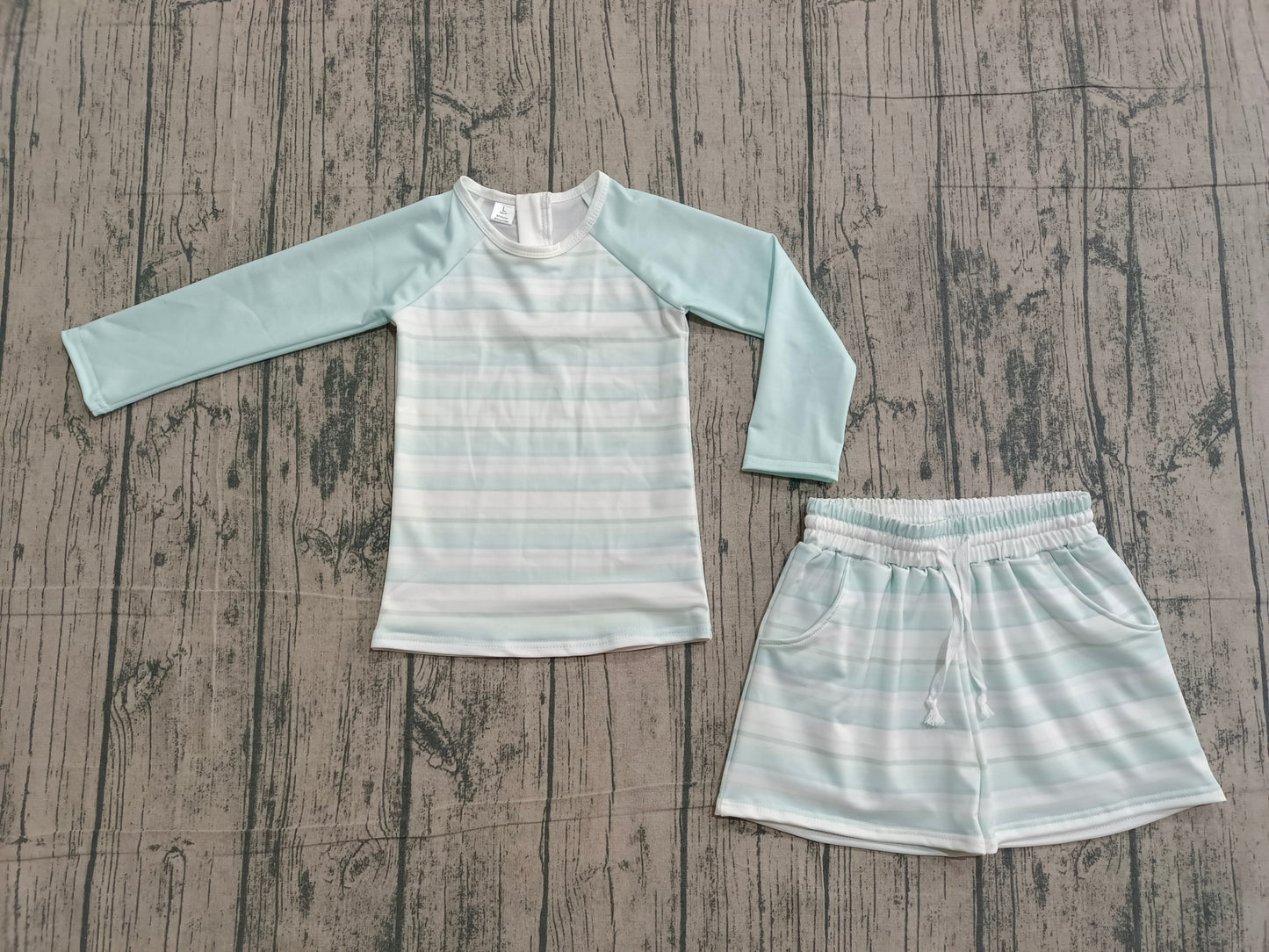 Baby Boys Light Blue Stripe Top Pockets Shorts Swimsuits