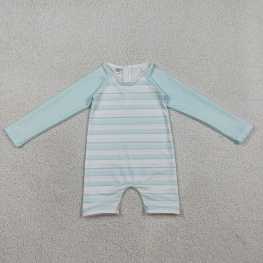 Baby Girls Aqua Blue Stripe Romper Swimsuits