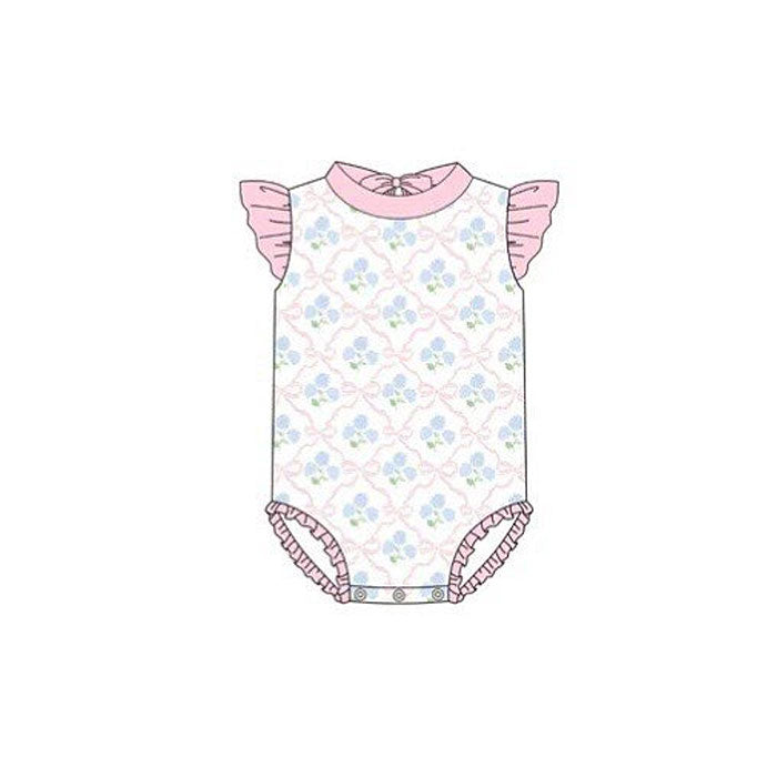 Baby Girls Flower Bows Checked Ruffle Romper Swimsuits Preorder