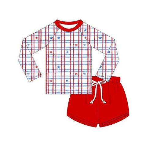 Baby Girls Stars Checked Top Shorts 4th of July Swimsuits Clothes Sets Preorder