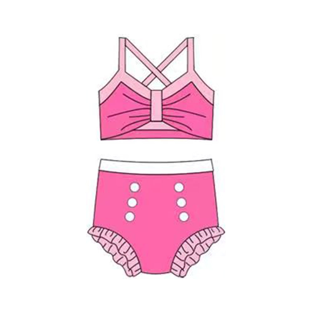 Baby Girls Hot Pink Strap Vest Top Bummies 2 Pieces Swimsuits Preorder