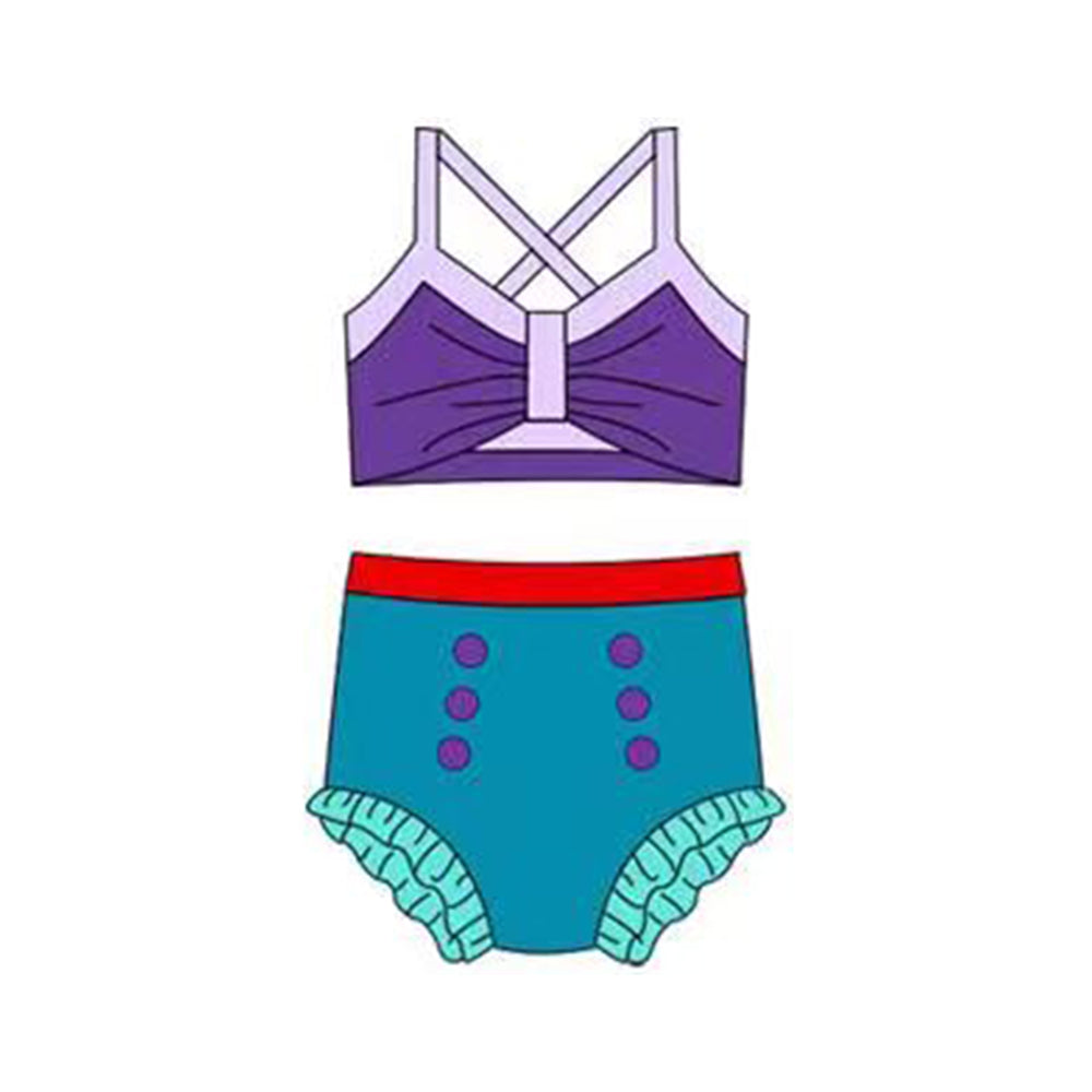 Baby Girls Purple Blue Strap Vest Top Bummies 2 Pieces Swimsuits Preorder