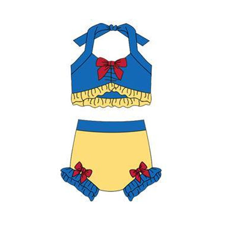 Baby Girls Blue Yellow Strap Vest Bows Bummies 2 Pieces Swimsuits Preorder