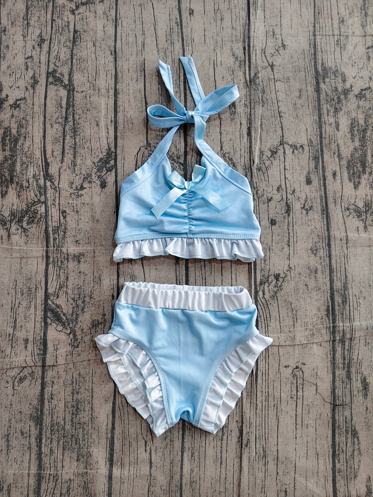 Baby Girls Blue Strap Vest Bows Bummies 2 Pieces Swimsuits Preorder