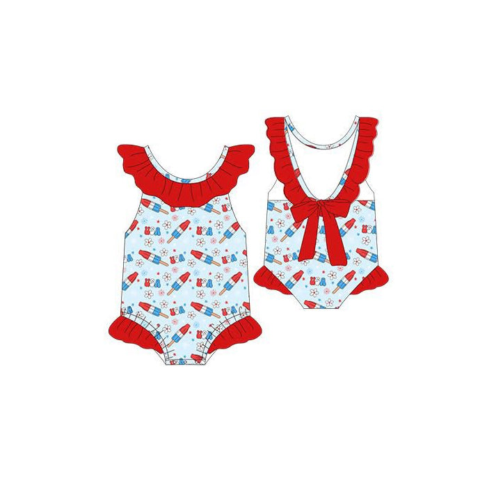 Baby Girls Popsicle USA Back Bows Collar 4th of July Swimsuits Preorder