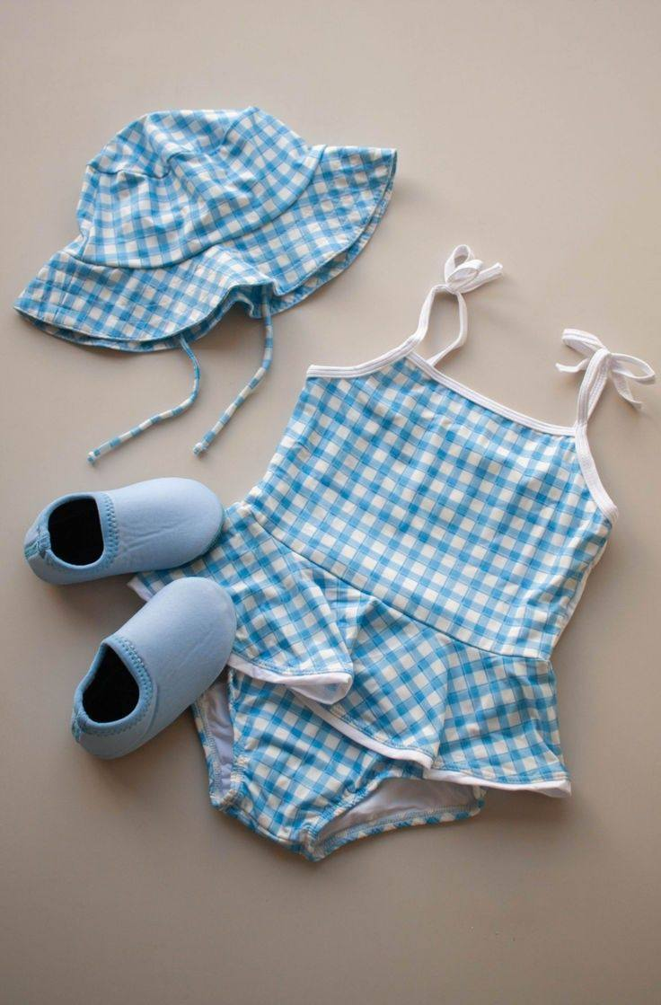 Baby Girls Strap Blue Checked Tunic Bummies Swimsuits Preorder