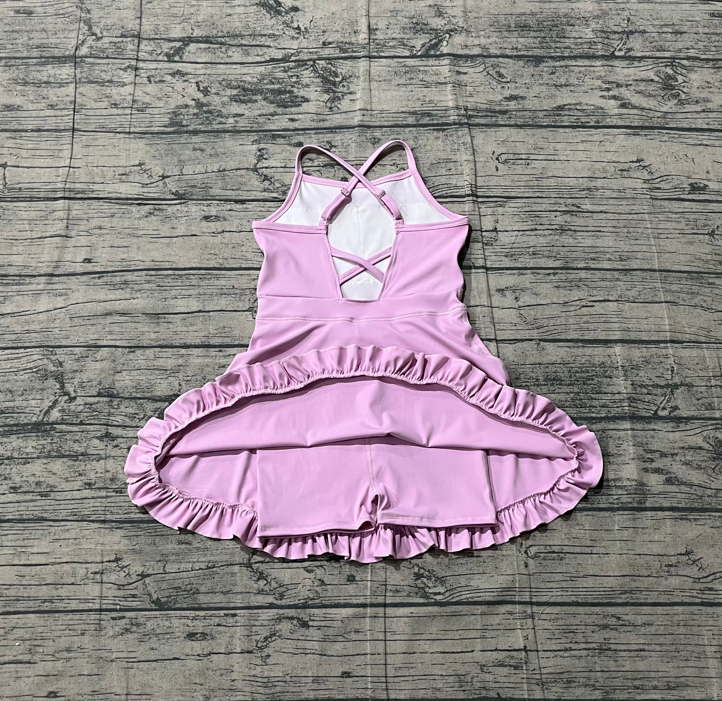 Baby Girls Lavender Strap Yoga Active Shorts Ruffle Knee Length Dresses Preorder
