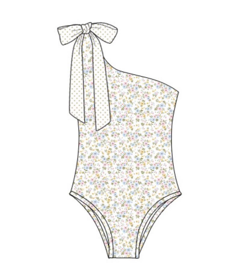 Adult Women Small Flowers One Shoulder Swimsuits Preorder