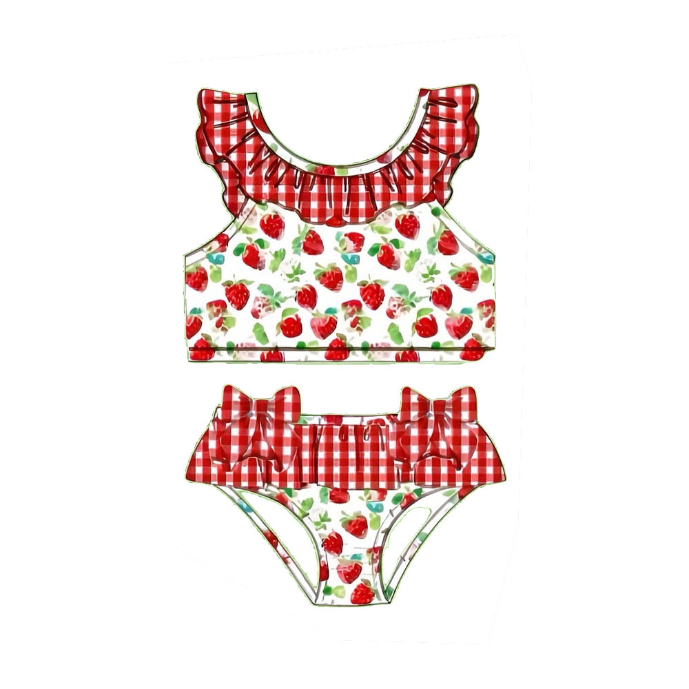 Baby Girls Sleeveless Strawberry Top Bows Bummies Swimming Swimsuits Preorder