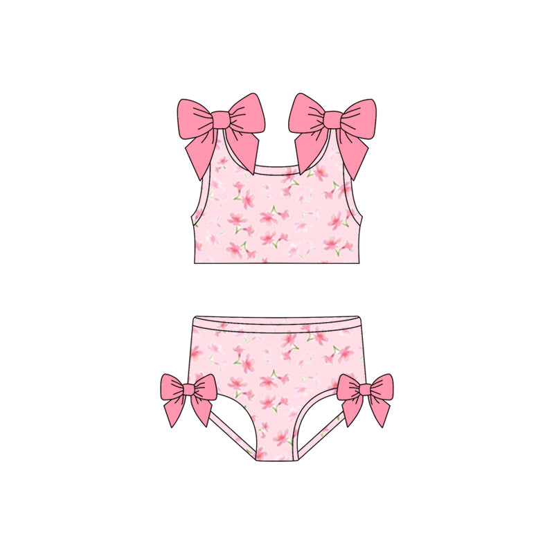 Baby Girls Pink Bows Sleeveless Flowers Top Bummies Swimsuits Preorder