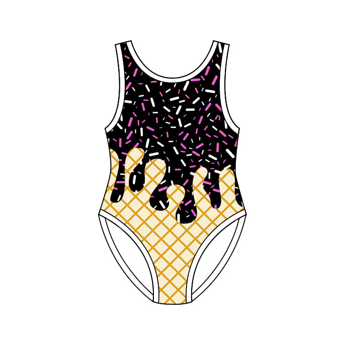 Baby Girls Sleeveless Black Sprinkles Drip Swimsuits Preorder