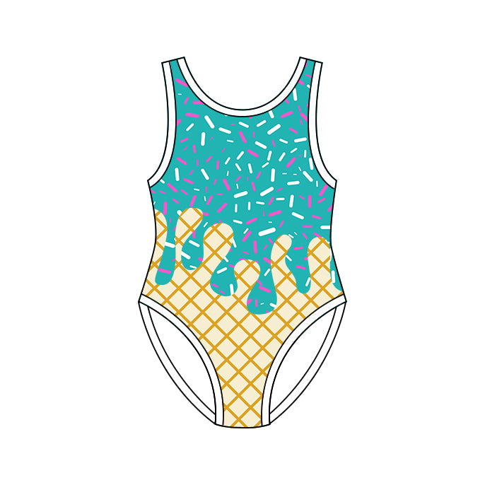 Baby Girls Sleeveless Aqua Sprinkles Drip Swimsuits Preorder