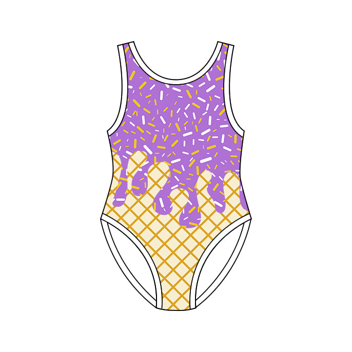 Baby Girls Sleeveless Purple Sprinkles Drip Swimsuits Preorder