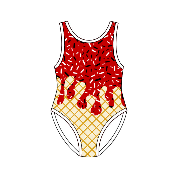 Baby Girls Sleeveless Red Sprinkles Drip Swimsuits Preorder