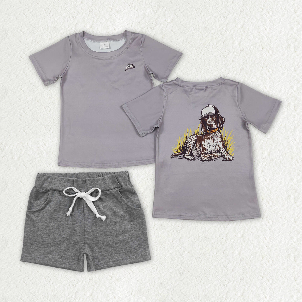 Baby Boys Grey Dogs Hunting Shirt Shorts Clothes Sets