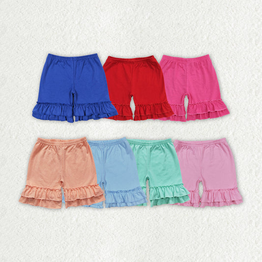 Sibling Baby Girls Summer Color Cotton Double Ruffle Shorts Bottoms