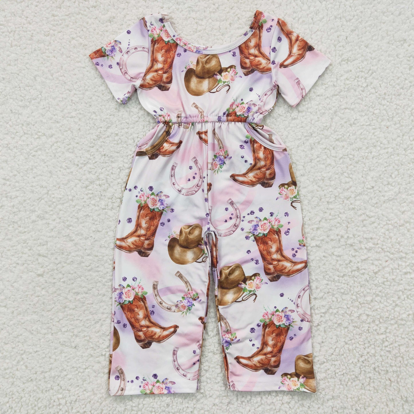 Sibling Baby Girls Short Sleeves Highland Cows Floral Pockets Jumpsuits