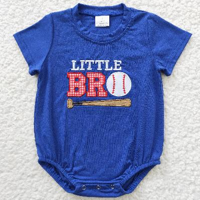 USA Shop Baby Boys Blue Short Sleeve Embroidery Little Brother Baseballs Team Rompers