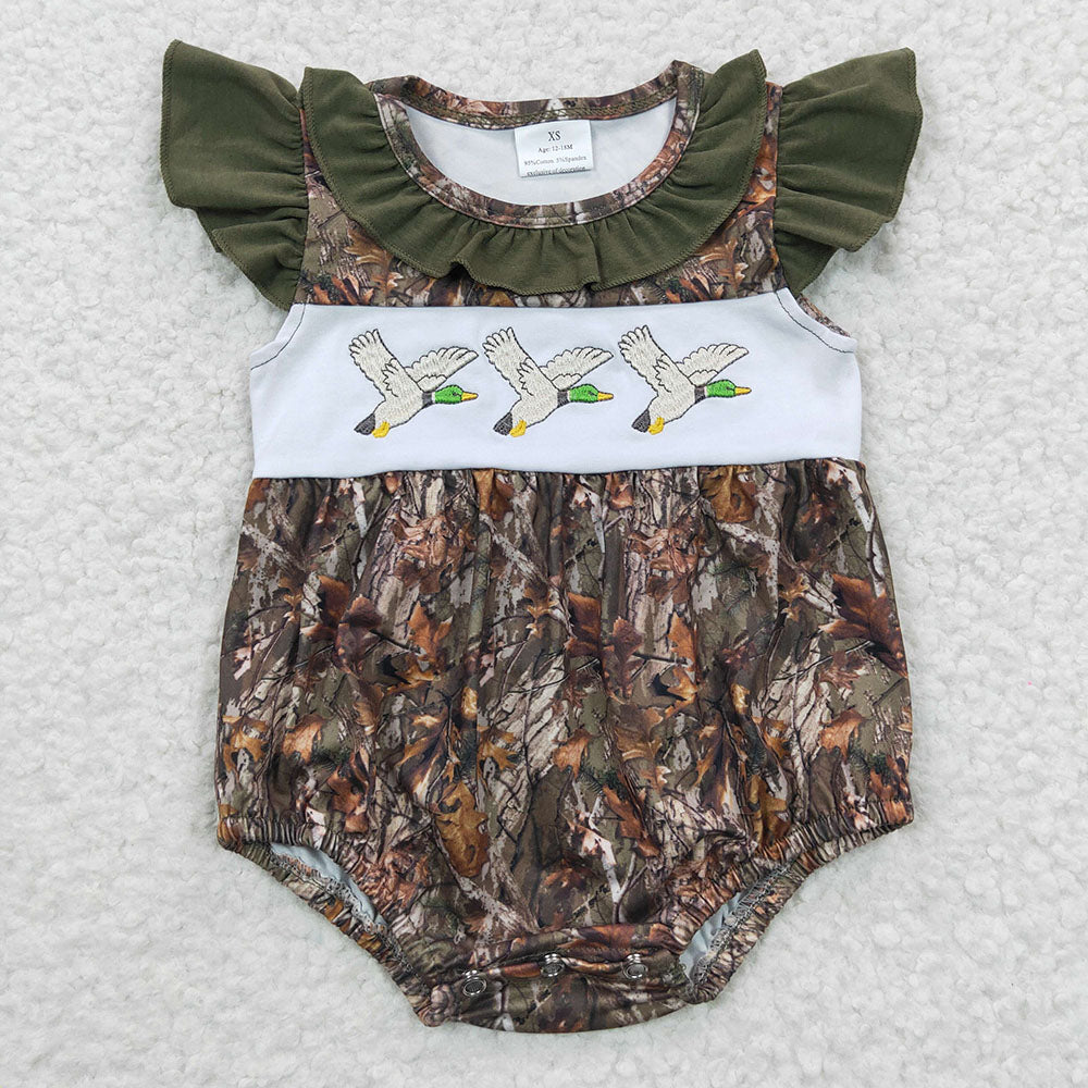 USA Shop Baby Girls Embroidery Ducks Leaves Camo Ruffle Rompers