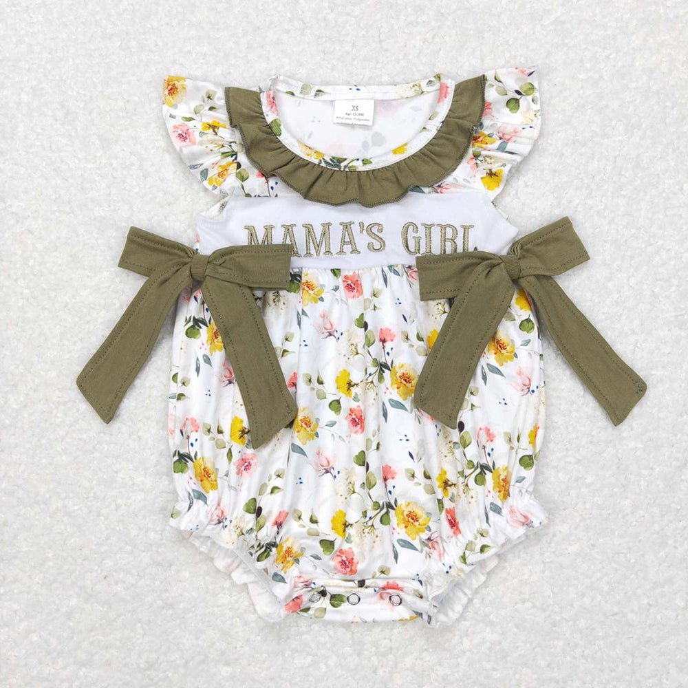 Sibling Mama's Girl Baby Girls Green Floral Bows Rompers Dresses