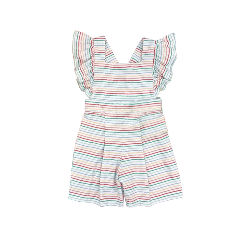 Preorder moq 5 Baby Girls Colorful Stripes Flutter Sleeve Jumpsuits