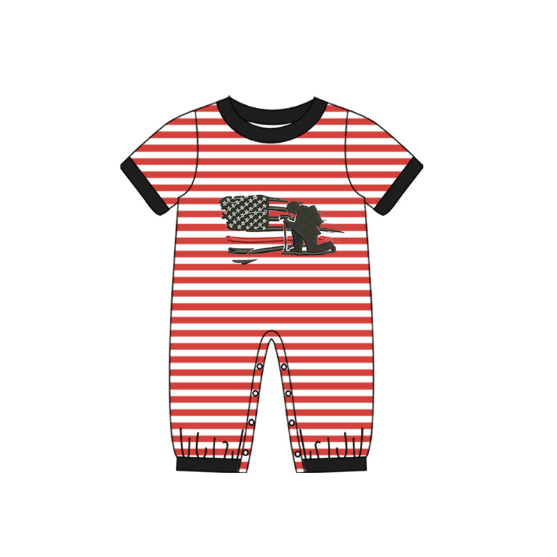 Baby Infant Boys Firefigher Red Stripes Short Sleeve Rompers preorder