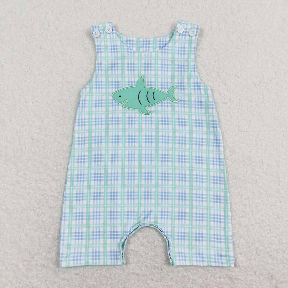 Sibling Baby Boys Blue Shark Rompers Summer Clothes Sets