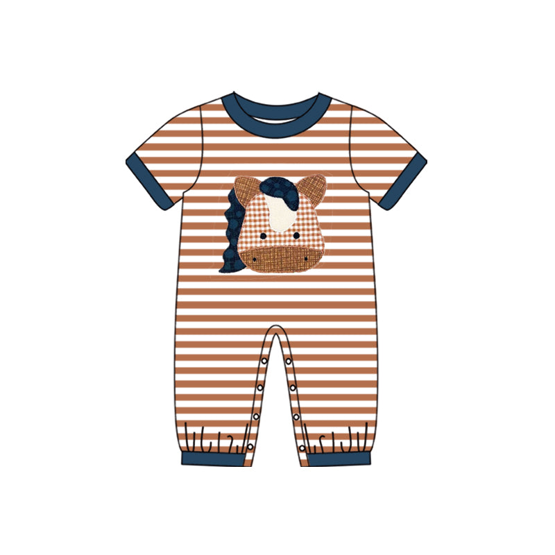 Preorder moq 5 Baby Infant Boys Stripe Cow Farm Footie Rompers