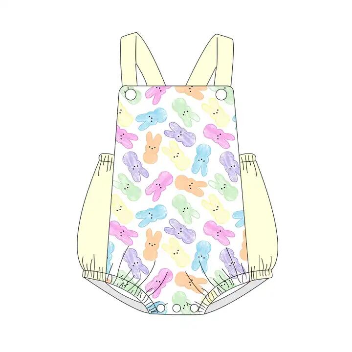 Baby Infant Girls Easter Colorful Rabbits Straps Rompers preorder