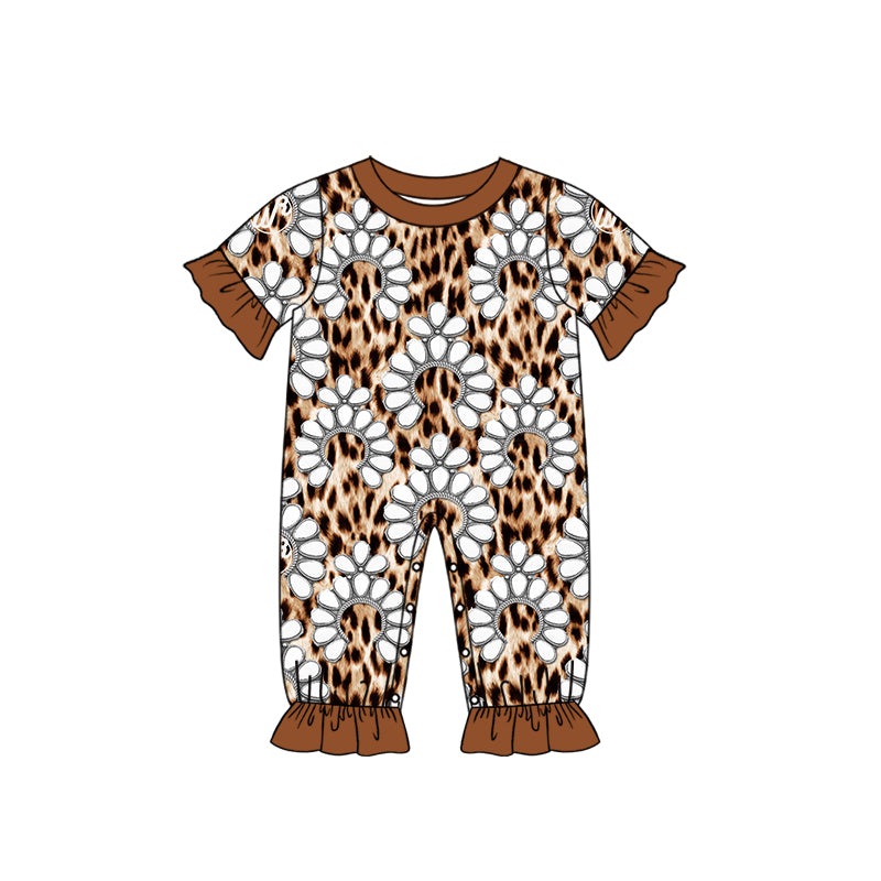 Preorder moq 5 Baby Infant Girls Leopard Turquoise Short Sleeve Rompers