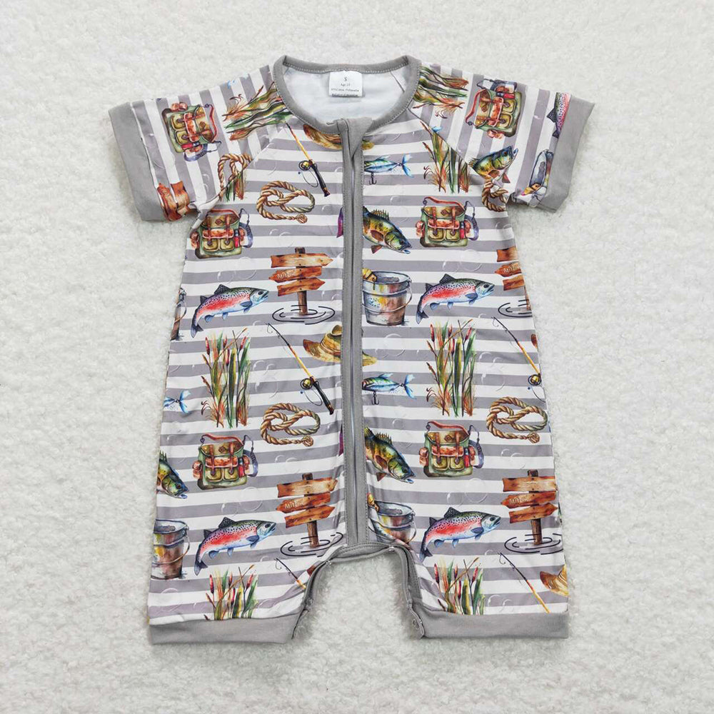 Sibling Baby Boys Fishing Zip Rompers Outfits Sets