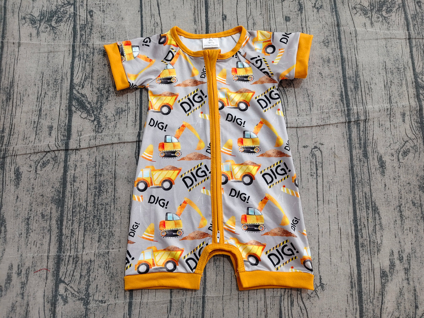 Baby Boys Short Sleeve Digger Excavators Summer Zip Rompers