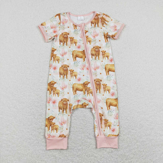 Sibling Boys Baby Infant Girls Cows Short Sleeve Zip Rompers