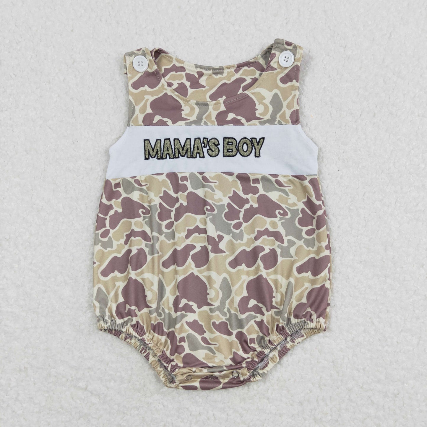 USA Shop Sleeveless Embroidery Mama's Boy Southern Khaki Camo Rompers
