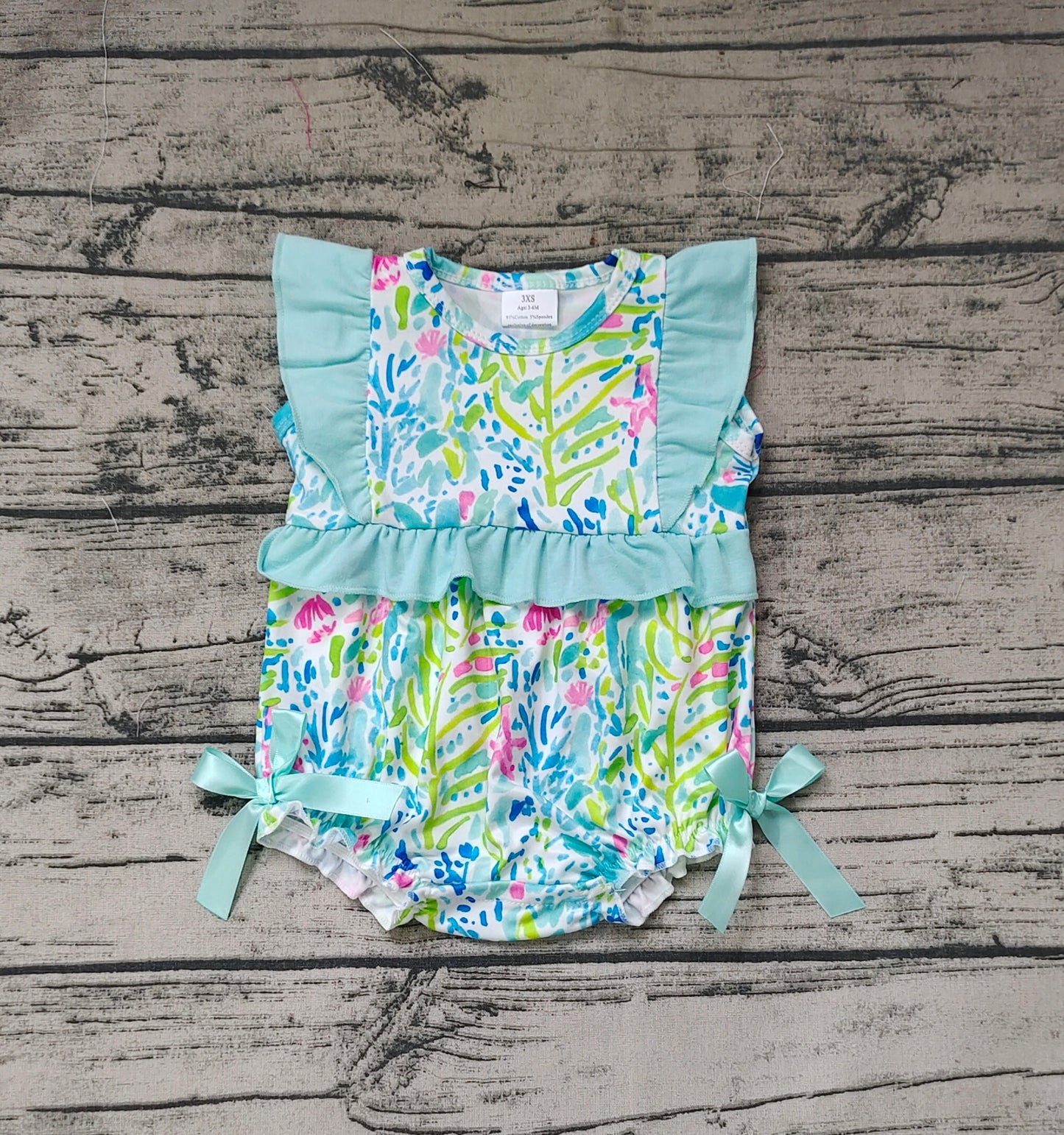 Baby Infant Girls Green Flowers Bows Summer Rompers