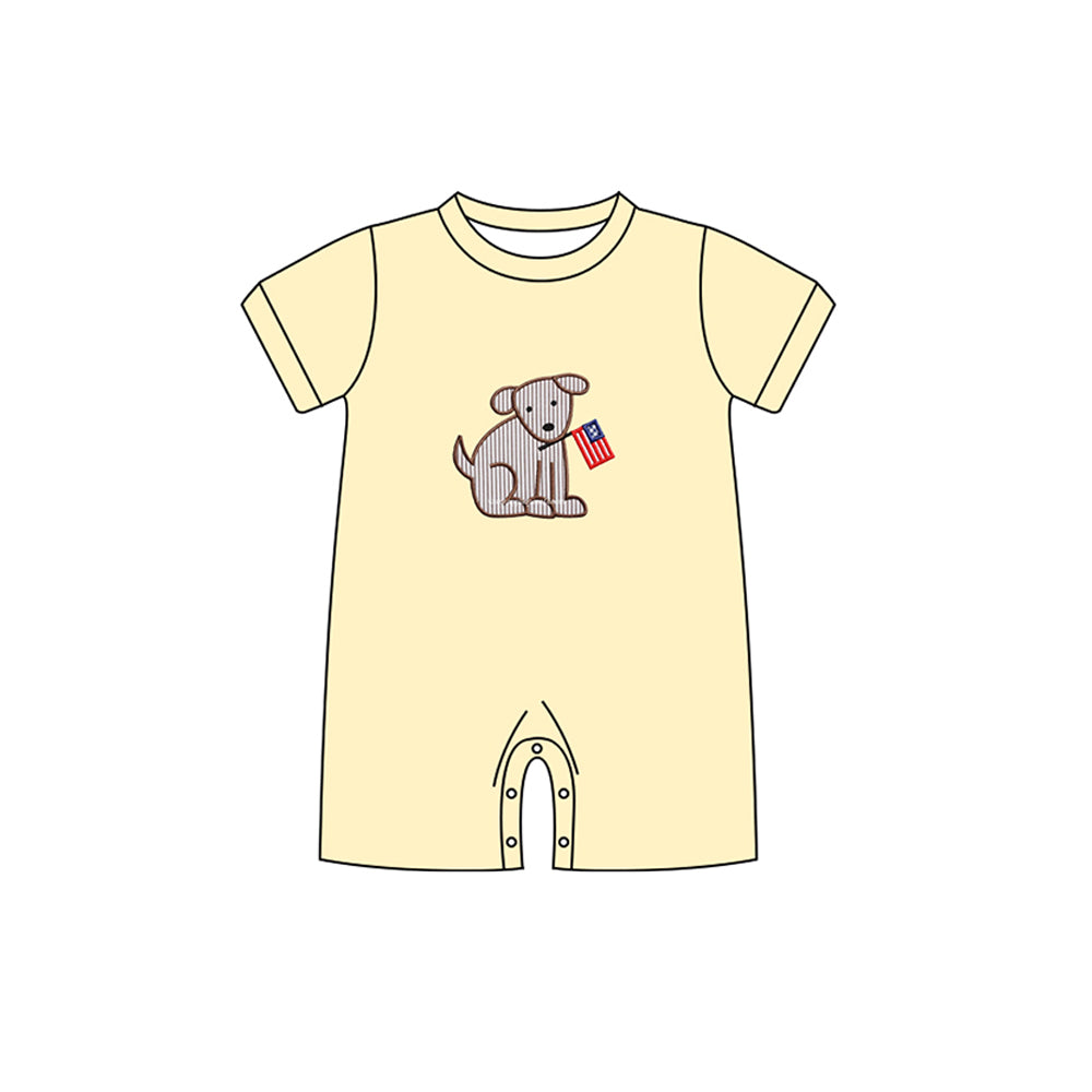 Baby Infant Boys Dog 4th of July Flag Short Sleeve Rompers preorder