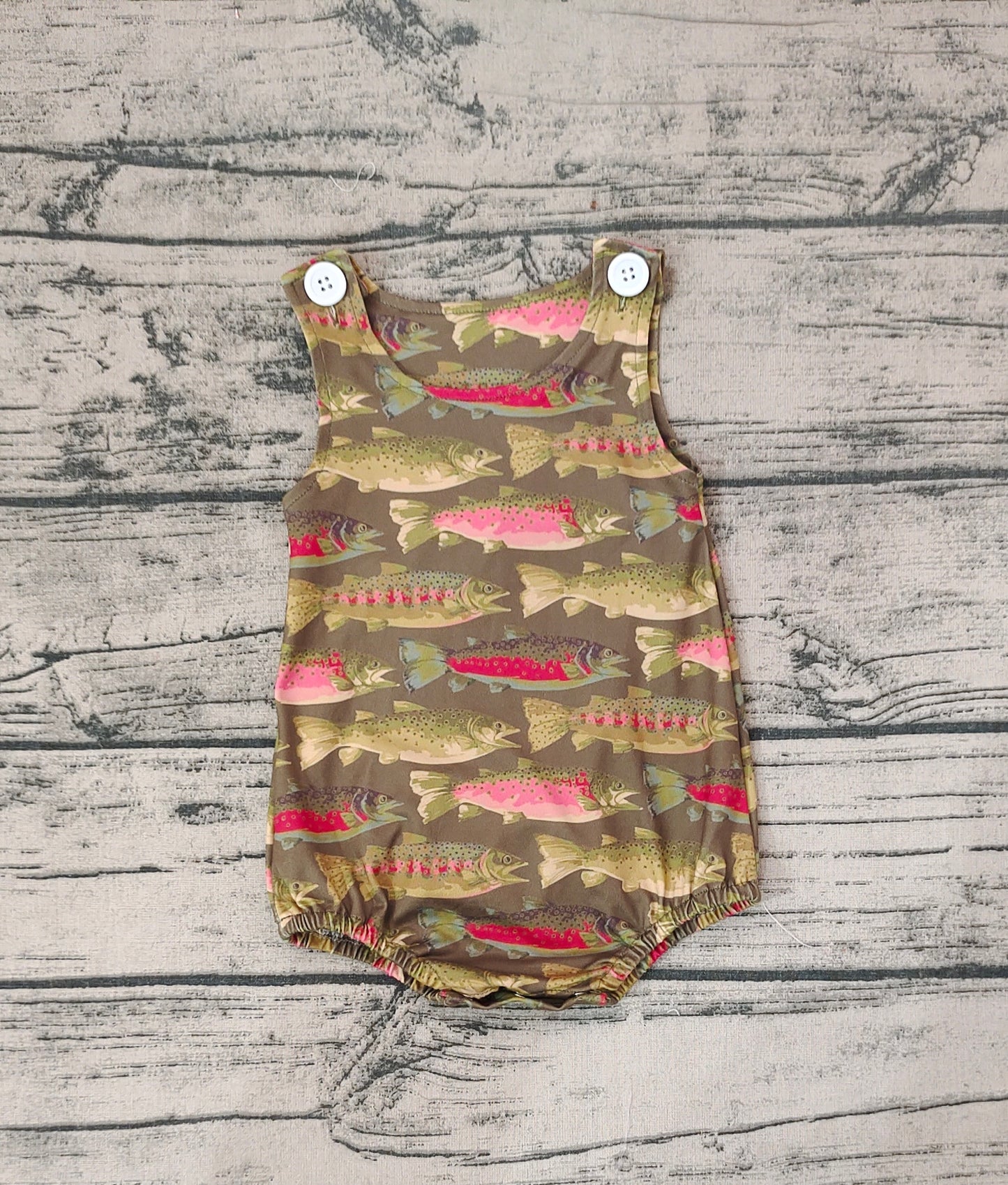 Baby Infant Boys Dark Green Fish Summer Sleeveless Rompers