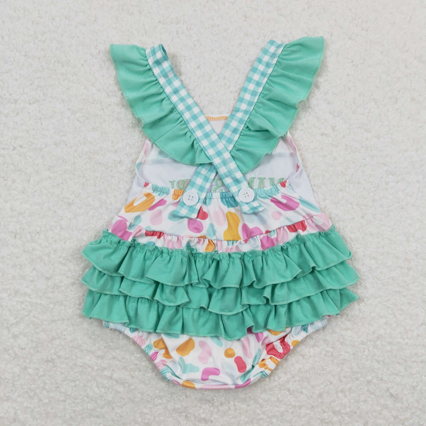 USA Shop Embroidery Mama's Girl Colorful Leopard Ruffle Rompers