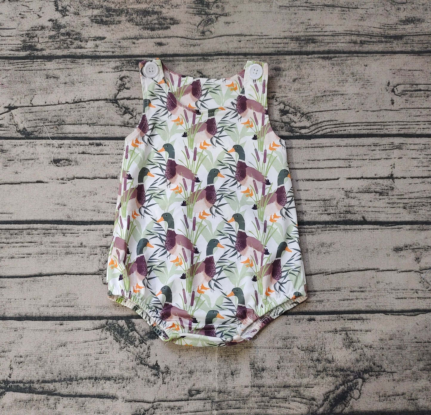 Baby Boys Green Duck Short Sleeve Rompers