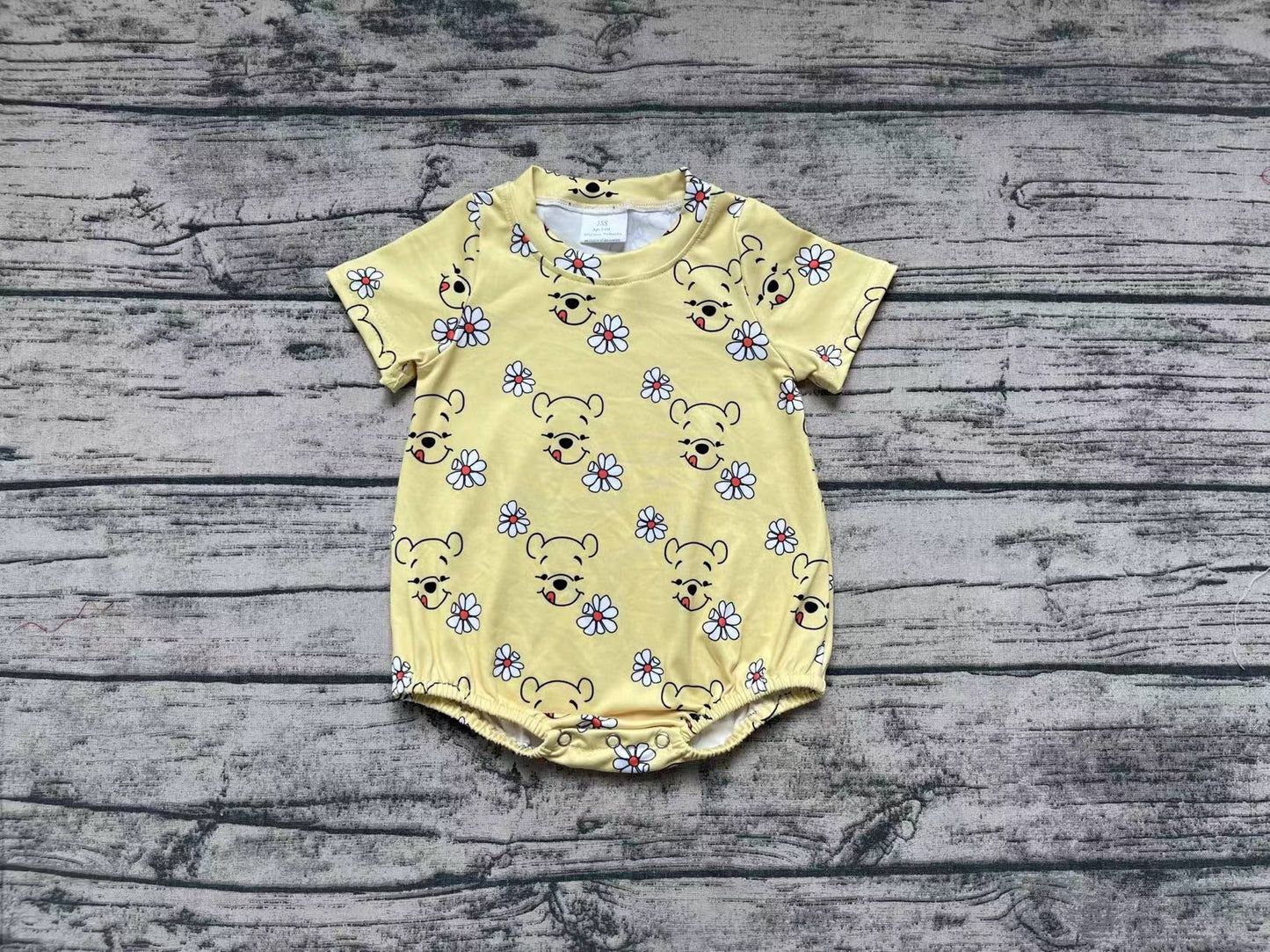 Baby Infant Girls Bear Flowers Short Sleeve Rompers