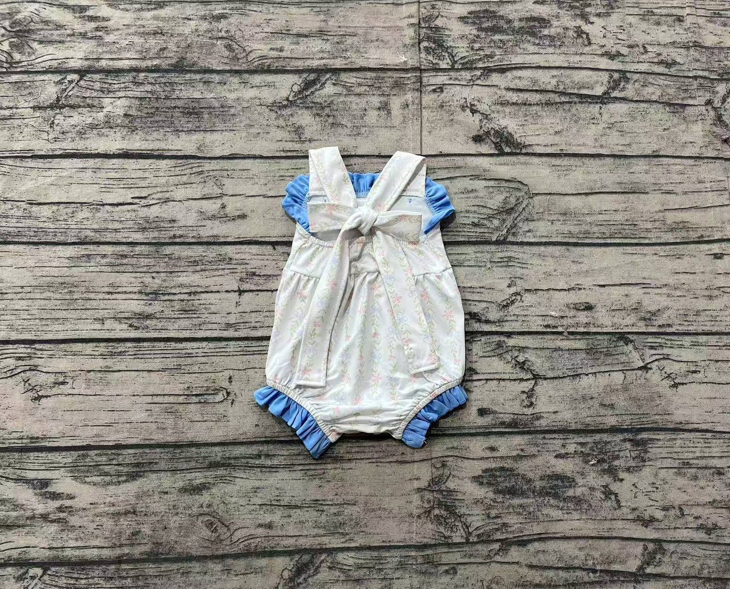 Baby Infant Girls Blue Ruffle Leaves Straps Rompers