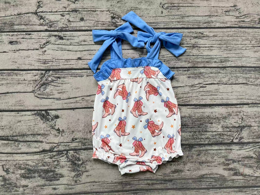 Baby Infant Girls Ruffle Straps Boots Western Rompers