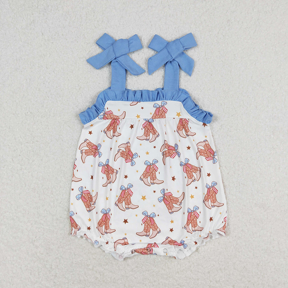 Sibling Baby Girls Straps Boots Bows Western Rompers Dresses