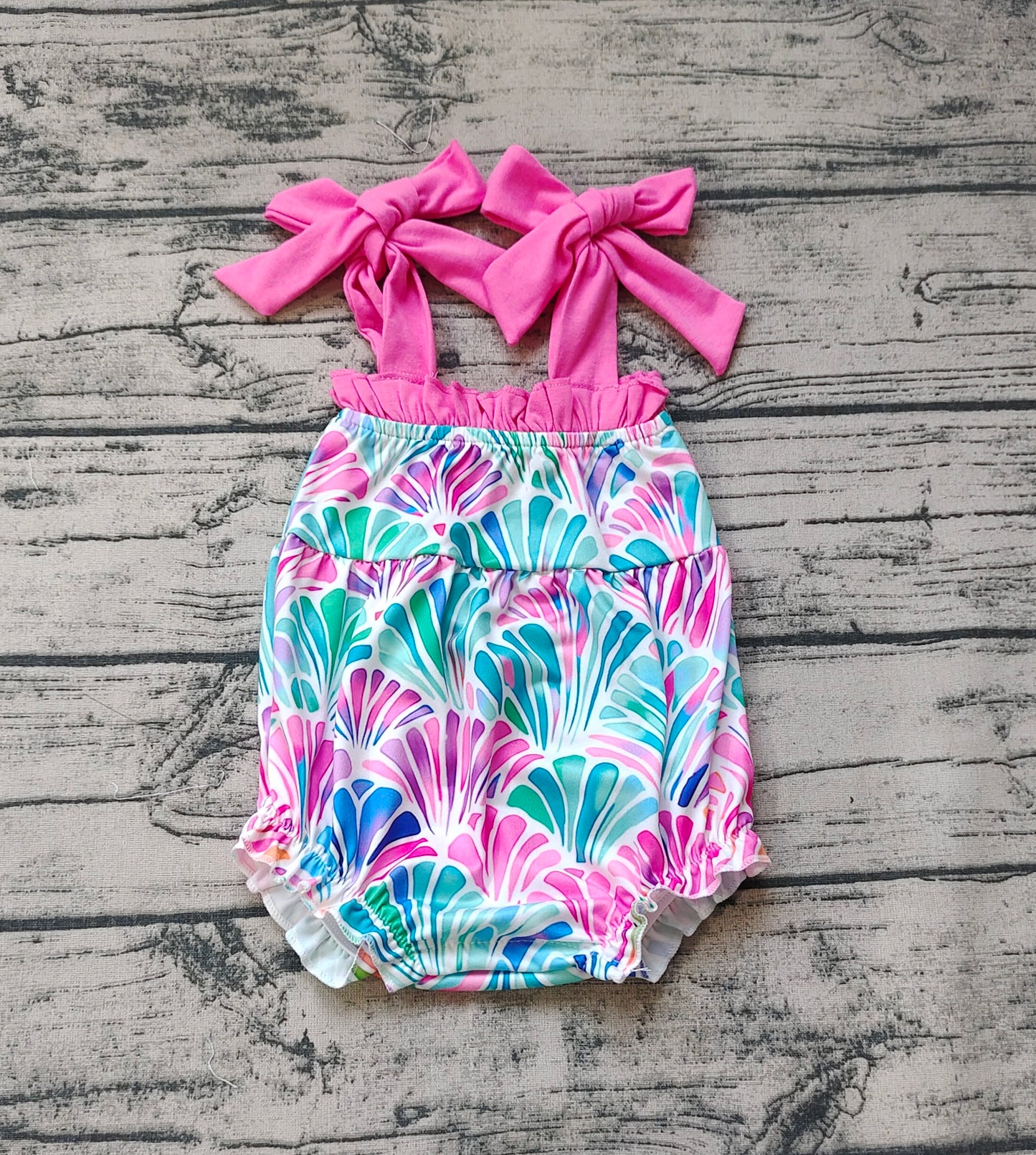Baby Girls Straps Colorful Seashells Summer Ruffle Rompers