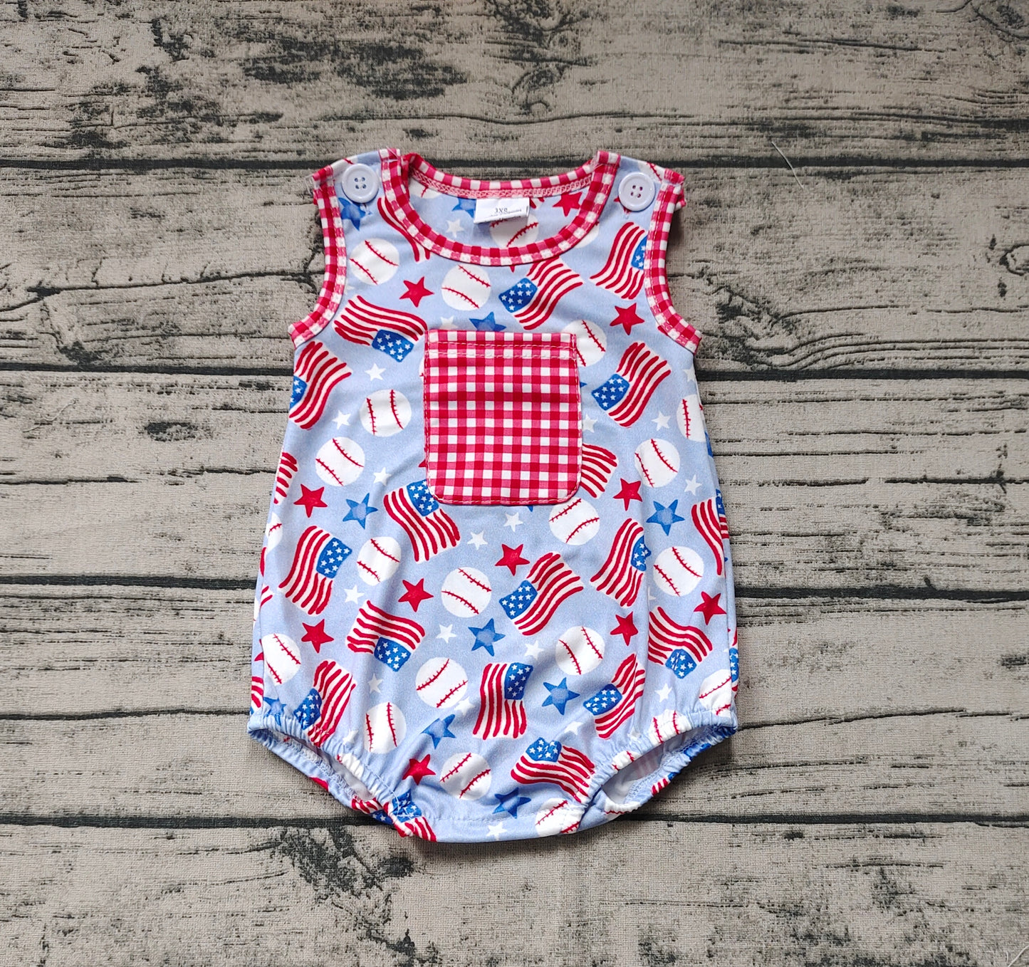 Baby Boys Baseball Flags 4th Of July Summer Rompers