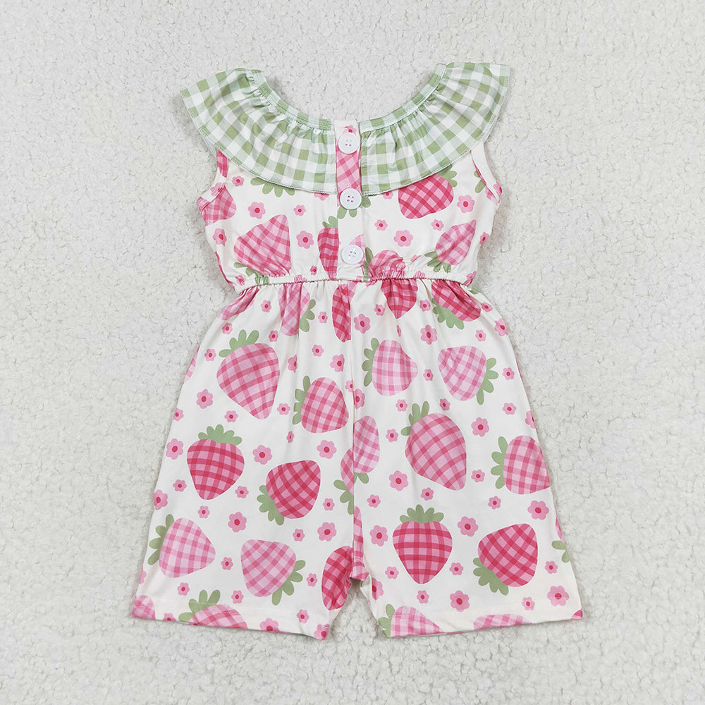 Sibling Baby Girls Ruffle Neck Summer Pockets Shorts Jumpsuits