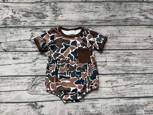 Baby Boys Summer Brown Camo Pocket Rompers