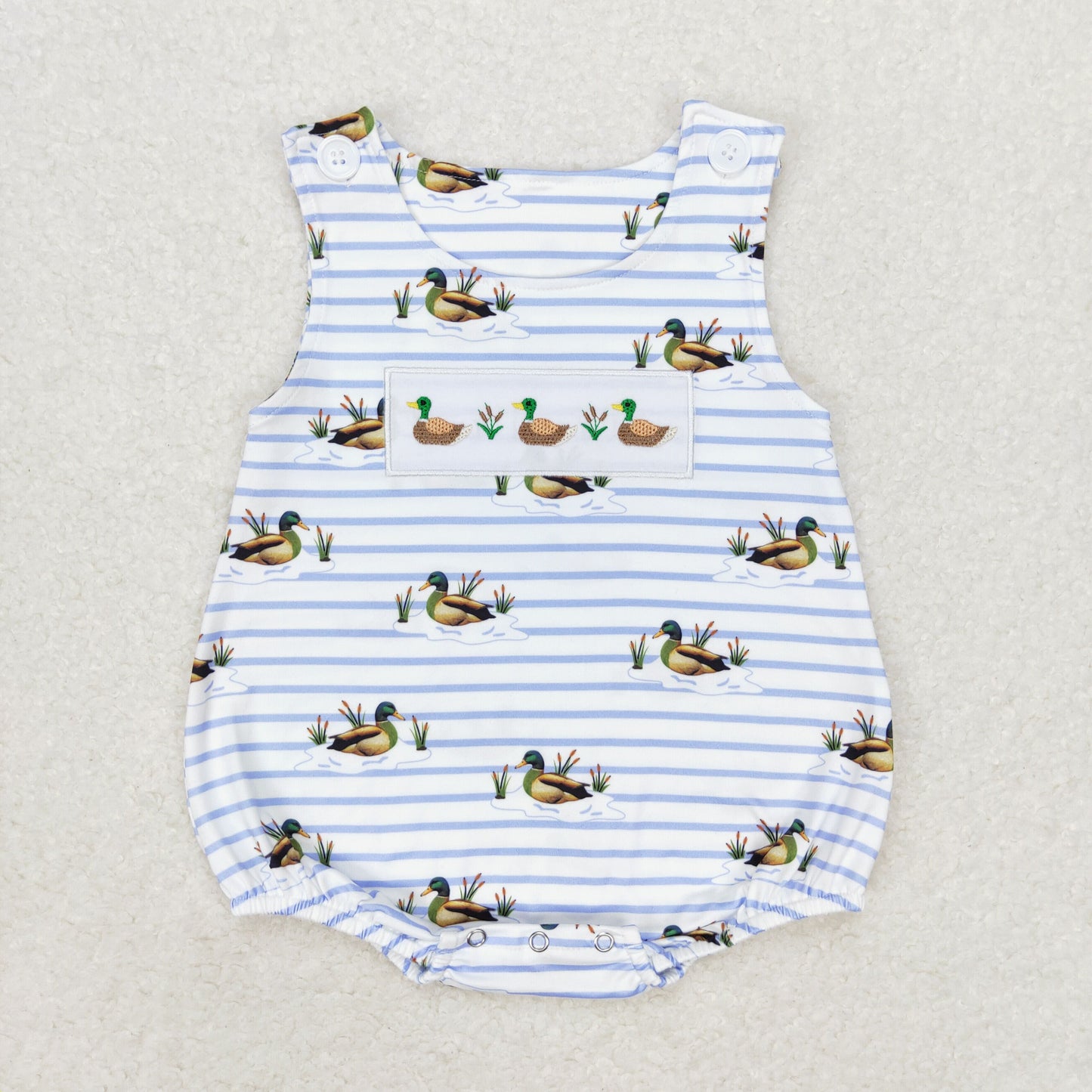 USA Shop Baby Boys Embroidery Ducks Blue Stripe Hunting Rompers